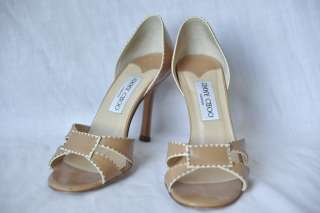 JIMMY CHOO Tan Leather Open Toe Sandal High Heel Pump Shoe 6.5 36.5 