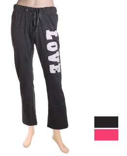 Womens yoga sport gym sleep lounge french terry solid pants,black,pink 