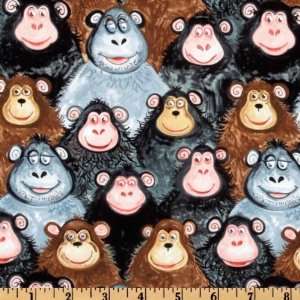  44 Wide Jungle Buddies Monkeys Black/Brown Fabric By The 