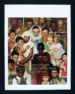Norman Rockwell Print The Golden Rule   Racial Diversity & Relgious 