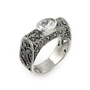  Round Marcasite And Oval Cz Ring, Size 7 Jewelry