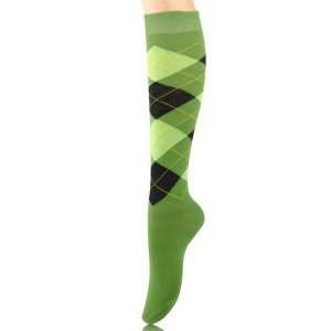  Green Argyle Knee High Socks Size 9 11 