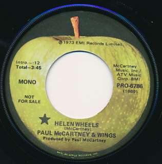PAUL McCARTNEY WINGS Helen Wheels RARE Promo NM 45 Apple PRO 6786 Hear 