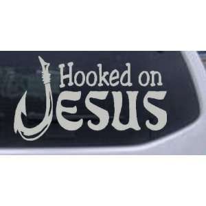 Hooked On Jesus Window, Wall or Laptop Decal    Silver 16in X 8.7in 