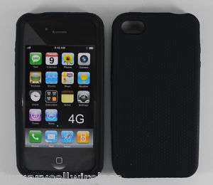 Black Silicone Case + LCD SCREEN Apple iPhone 4 4G 4th  