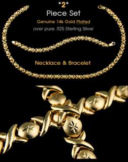 New 14K Gold On .925 Silver XOXO Chain & Bracelet Set  