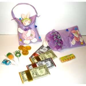 Purple Felt Easter Bunny Rabbit Handbag Pocketbook with 4 Million 