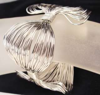 UNIQUE SILVER WIRE HAND MADE BOW VINTAGE STYLE BOLD SILVER CUFF 