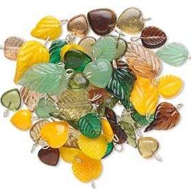 50 Grams Fall Colors Heart & Leaf Glass Pendants  
