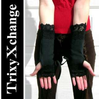 FINGERLESS GLOVES ARM WARMERS Black Corset Lace Up Goth  
