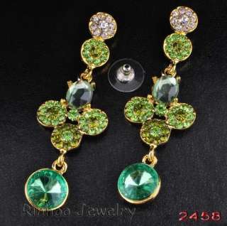 Green rhinestone&Gold plating alloy earrings 1pair Free  