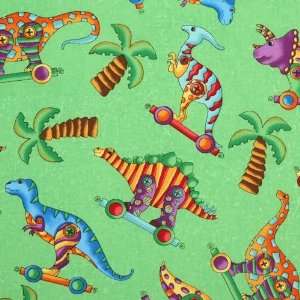  green dinosaur fabric Dinos On Parade USA designer (Sold 