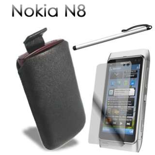 Black Leather Case Pouch+LCD Film+Stylus for Nokia N8  