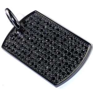   Hip Hop Crystals Blackout Micro Pave Classic Thin Dog Tag Mens Pendant