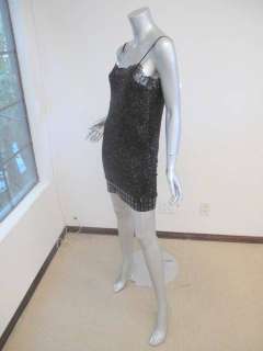 NWT Diane Von Furstenberg Black Beaded Spaghetti Strap Lorelai Dress 0 