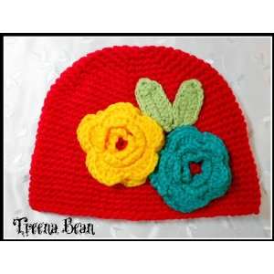com Treena Bean Girls Soft, Cute Red Crochet Flower Beanie Winter Hat 