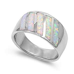 Sterling Silver Ring in Lab Opal   White Opal   Ring Face Height 12mm 