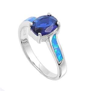 Sterling Silver Blue Opal & Blue Sapphire Ring (Size 5   9)  Size 5 