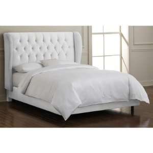    Tufted Wingback Bed in Velvet White Size Queen Furniture & Decor