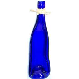  Upcycled, Melted, Slumped Cobalt Blue Burgundy Wine Bottle 