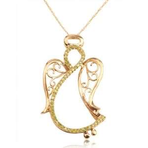   Gold and 0.25 cttw Diamond Encrusted Openwork Angel Pendant Jewelry