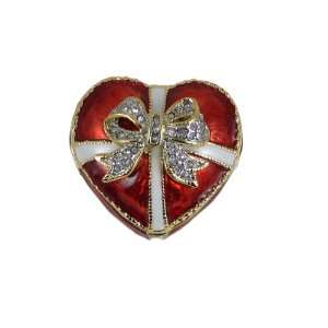  Red Heart Trinket Box Jeweled Ribbon