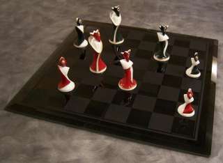 Chess Set with Glass Board Art Deco Sculptured NIB  