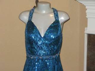 NWT NINA CANACCI Fully Sequin Blue Prom Gown Dress 12  