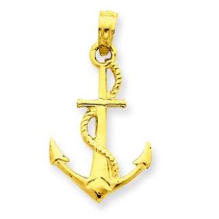14K YELLOW GOLD SOLID POLISH 3 DIMENSIONAL BOAT ANCHOR WITH ROPE CHARM 