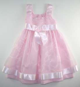 Girls 2 2T BONNIE JEAN Pink Linen Dress Sheer Overlay NWT  