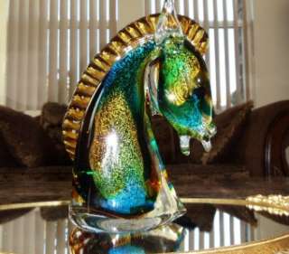 Wow Hard Find Lg Murano Art Glass Colorfull Horse Head  