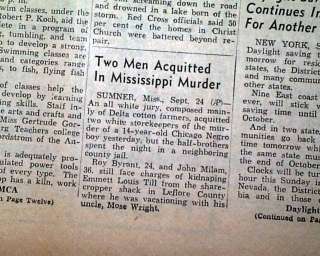 EMMETT TILL Bobo Murder Trial Two Men Not Guilty 1955 Newspaper 