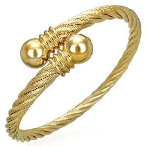  Stainless Steel Twisted Gold Plated Cable Cuff Bangle 