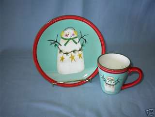 Festive Snowmen Stars Salad Plate and Mug Oneida NEW  