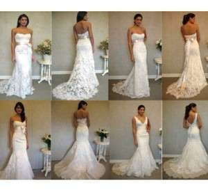 Customized White/Ivory Lace Wedding Dresses Prom Gown All Size 6 8 10 