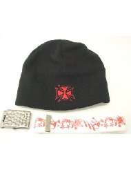 Iron Cross Beanie and Skull Belt with Metal Buckle Gift Set