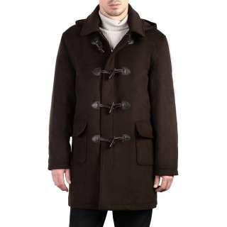Mens Hooded Wool Blend Toggle Duffle Coat Color BROWN  