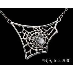   Web Necklace, Sterling Silver, Moonstone set gemstone, Spider Animal