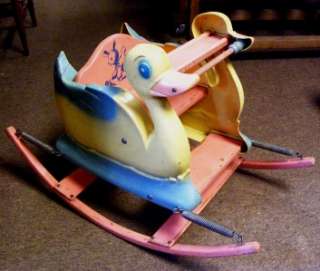 Vintage Childs Toy Plastic & Wood Duck / Bouncy Rocking Seat