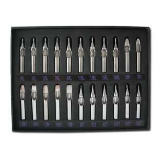 Tattoo Stainless Steel Tips   Set of 22  Round/Flat/Diamond + Cleaning 