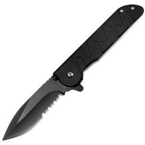 New Black Stainless Steel Spear Point Partially Serrated Blade Spring 