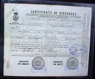 Merchant Navy Seamans Discharge Certificate No.33 J. Spencer Very 