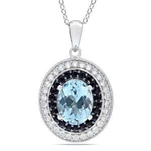   , Sky Black Sapphire and Created White Sapphire Pendant Necklace, 18