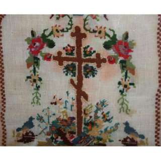 1891 Russian Orthodox Cross Embroidery Tapestry Gobelin  