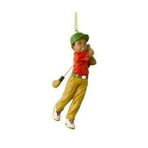  Personalized African American Golfer Christmas Ornament 
