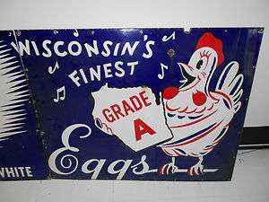   antique porcelain chicken eggs sign terralyn farms wisconsin 4x9.5 old