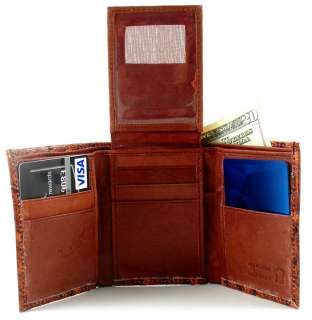 Men Brown Ostrich Genuine Leather Tri Fold Tri Fold Wallet Y143  