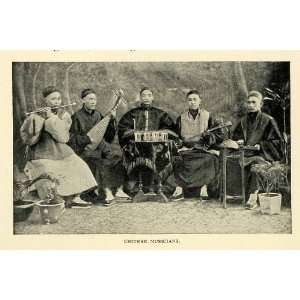  1900 Print China Chinese Musicians Music Instruments Entertainment 