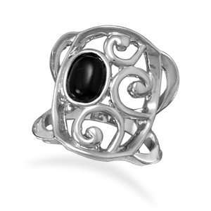  Rhodium Plated Black Agate Fashion Ring   Size 10 West 