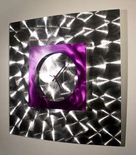   Abstract Purple/Silver Metal Wall Art Clock Sculpture Wind Elemental